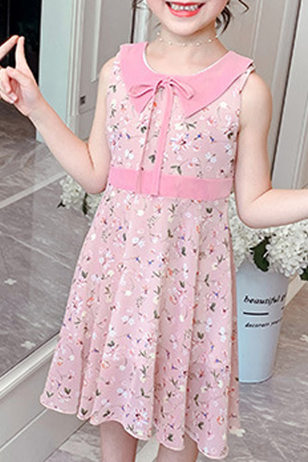 Kids Girls Sleeveless MAgnificent Printed Pattern Zipper Closure Summer Cute Dress - KGD75968