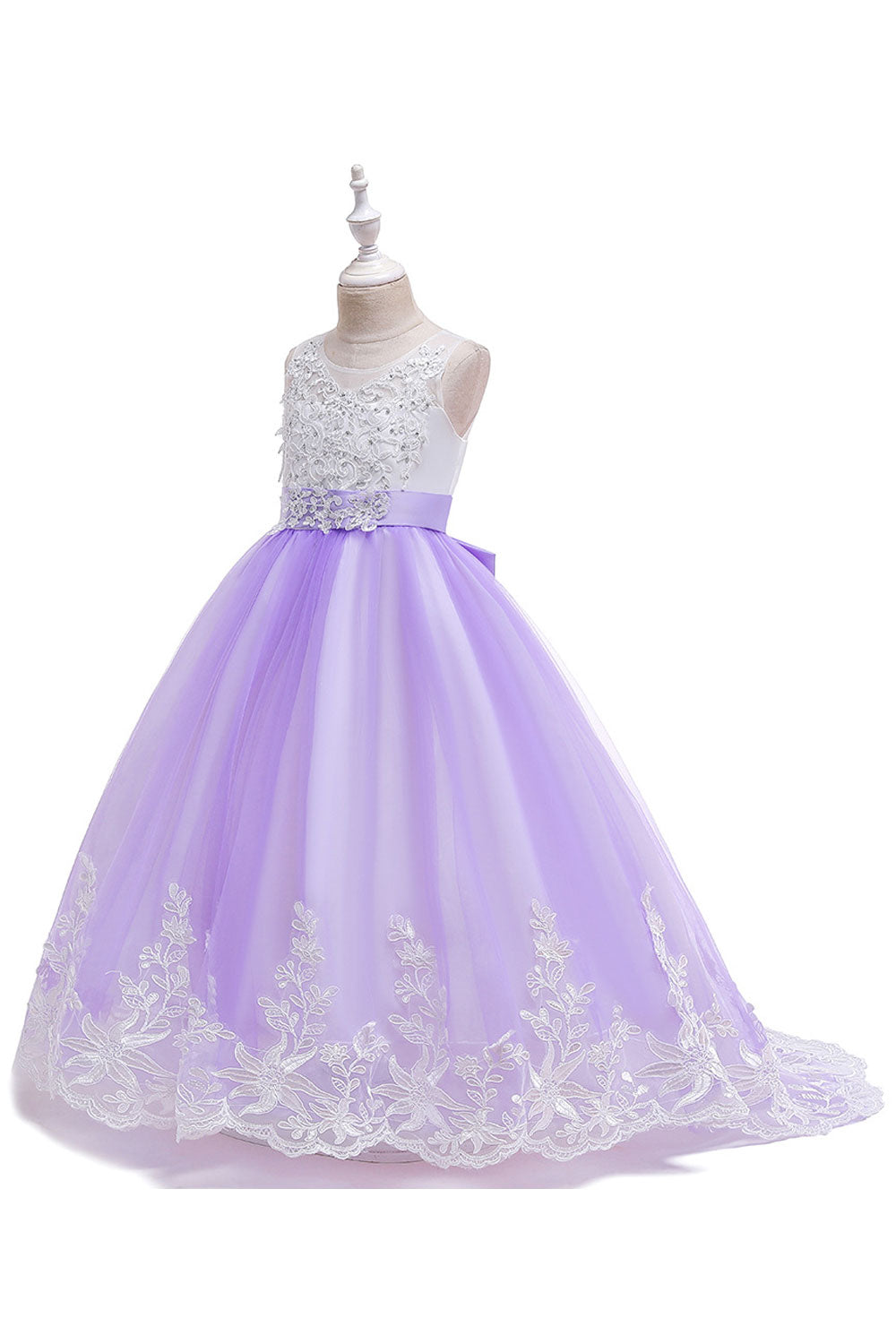 Kids Girls Elegant Lace Pattern Sleeveless Round Neck Beautiful Long Length Princess Dress - KGD114654