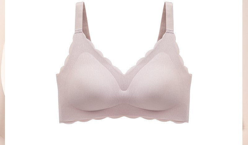 Seamless underwear for women in summer, thin, large breasts, small, no steel rings, gathering back, beautiful back, one-piece fixed cup sleep bra