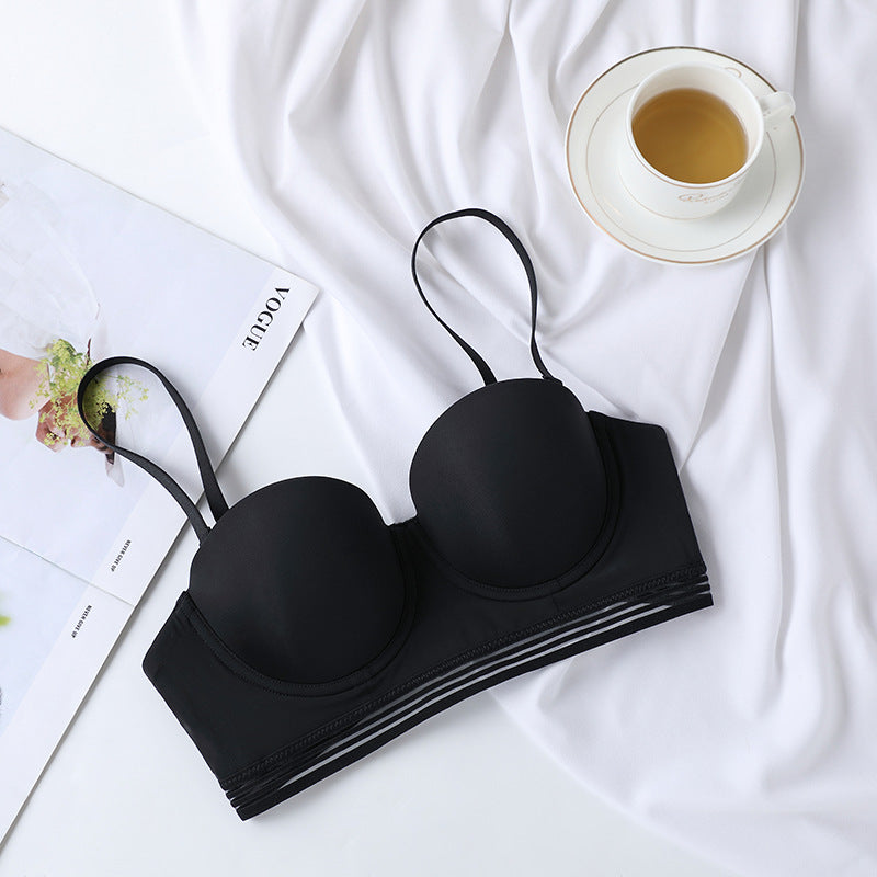 Seamless half cup underwear for women with small breasts, gathered to show big thin style, side breasts and anti-sagging autumn soft steel ring bra