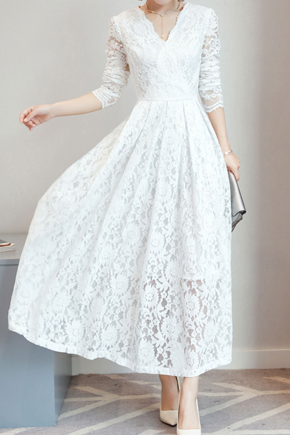 Ketty More Women Lace Decorated Long Sleeve Dress-KMWDC2281