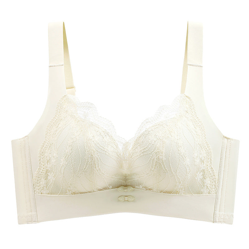 Underwear for women with large breasts showing small and thin adjustable push-up lace seamless and wire-free push-up bra to collect secondary breasts