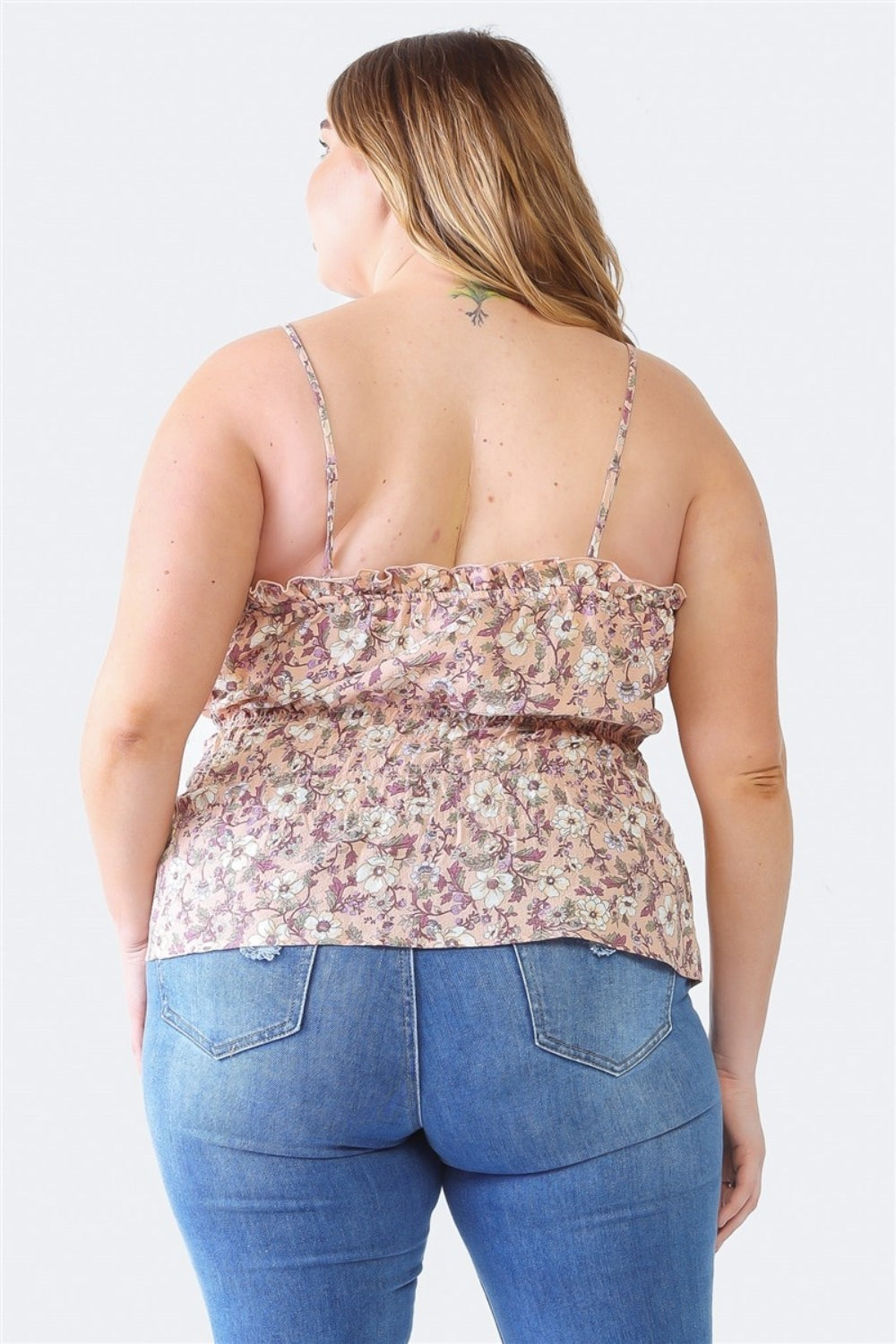 Women's Plus Size Frill Floral Square Neck Cami