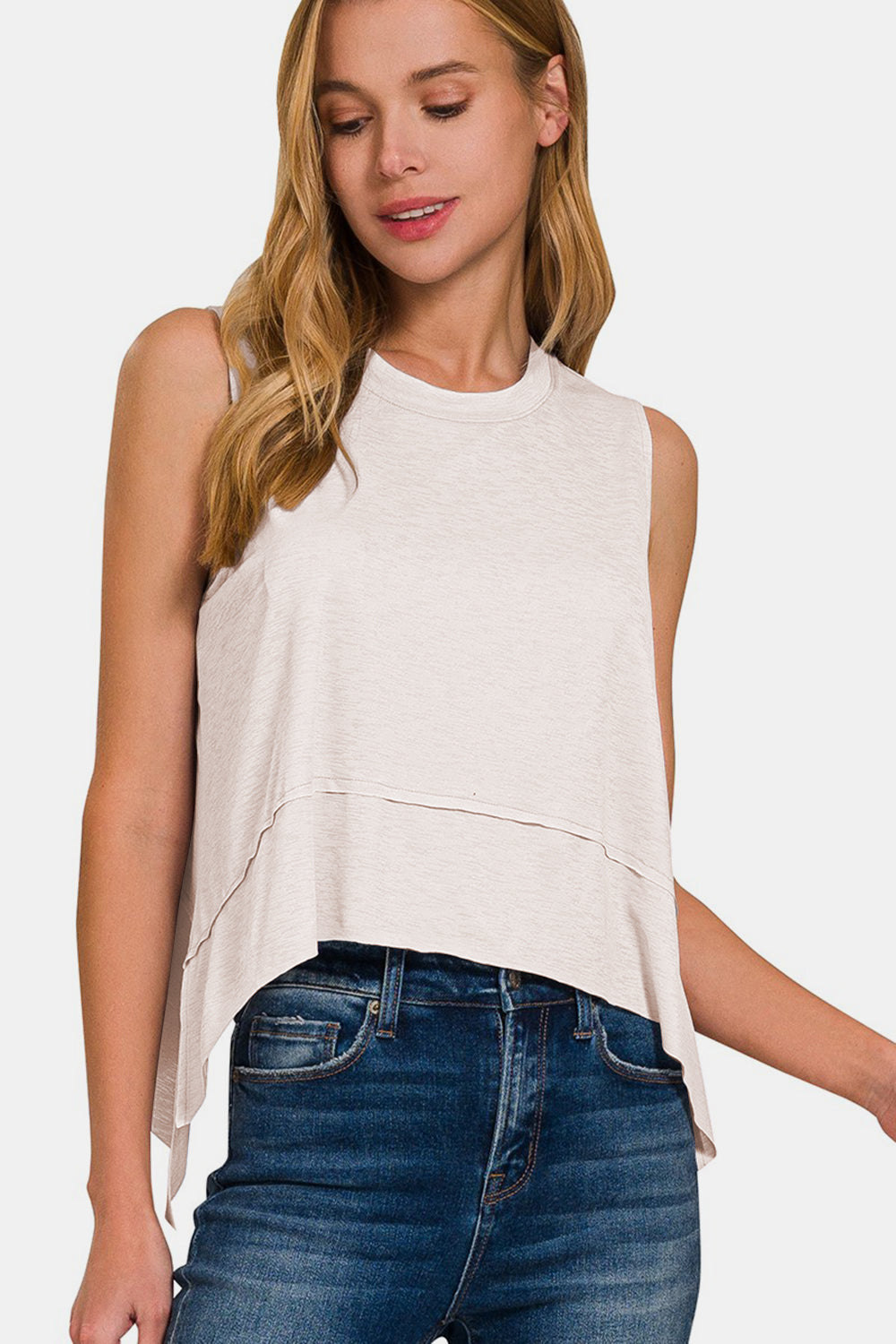 Women's Zenana Slit High-Low Round Neck Tank