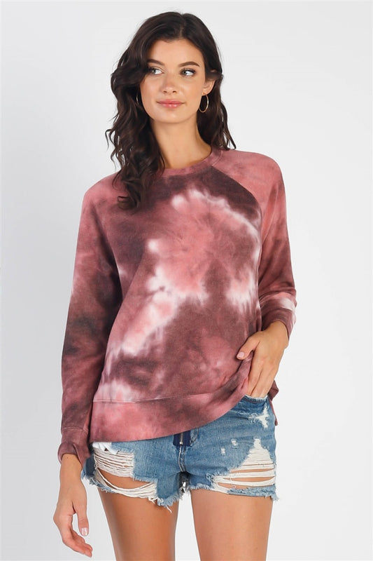 Women's Cherish Apparel Tie-Dye Round Neck Long Sleeve Sweatshirt