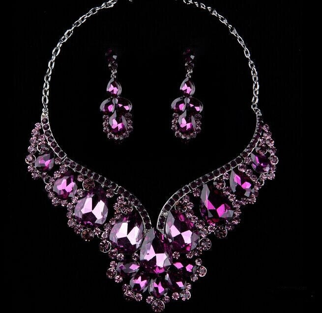 Women Wedding Necklace Bridal Wedding Engagement Prom Jewelry Set Crystal Rhinestone Necklace