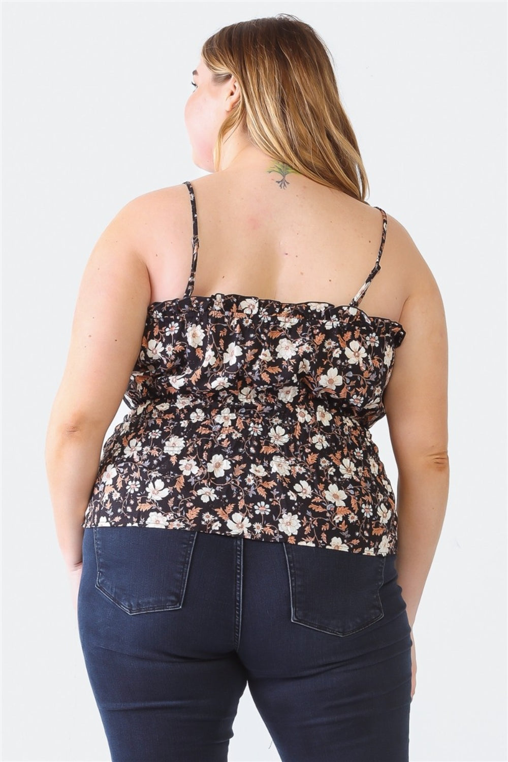 Women's Plus Size Frill Floral Square Neck Cami