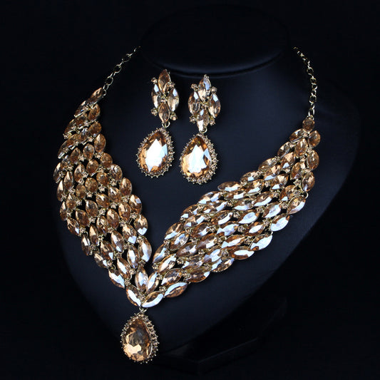 Fashion exaggerated full diamond bridal dress accessories clavicle chain set accessories necklace