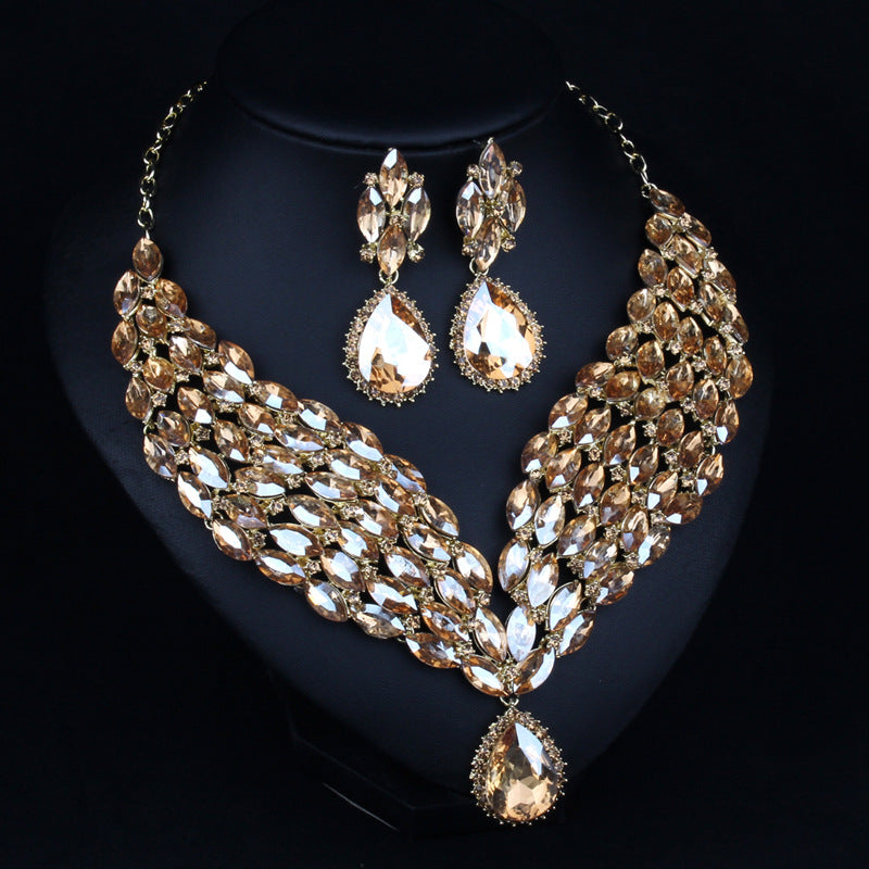 Fashion exaggerated full diamond bridal dress accessories clavicle chain set accessories necklace