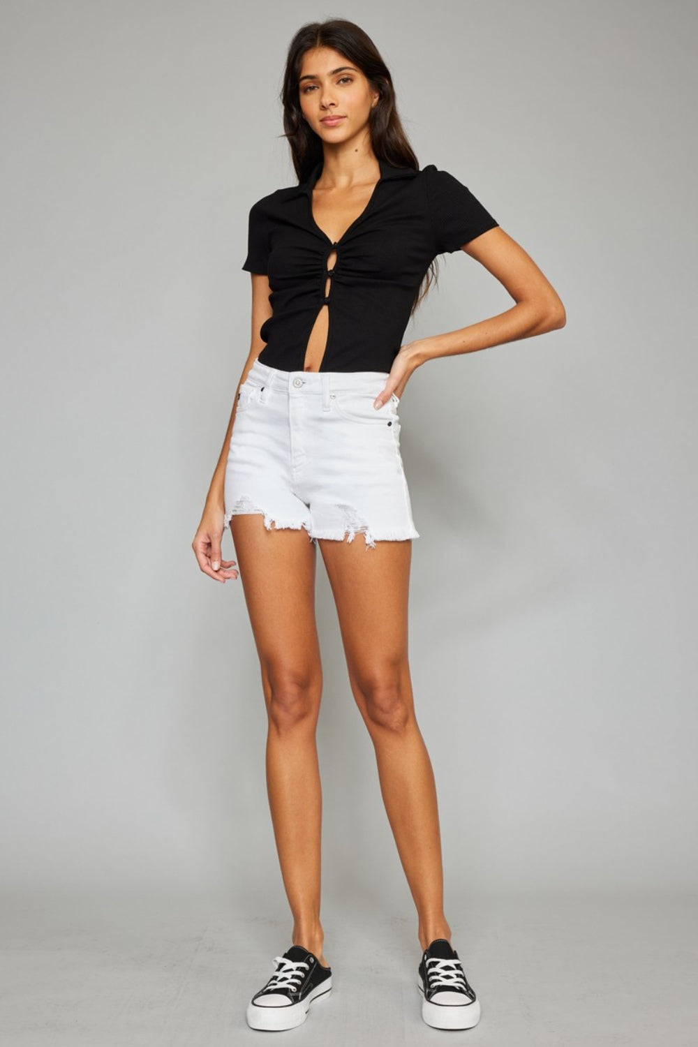 Women's Kancan Full Size High Rise Frayed Hem Denim Shorts