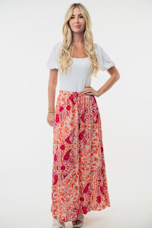 Women's White Birch Full Size High Waisted Floral Woven Skirt