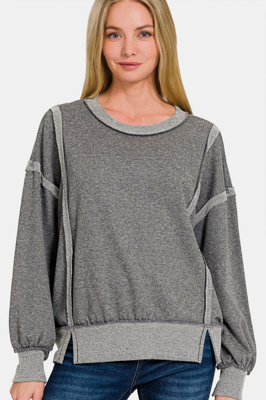 Women's Zenana Washed Exposed-Seam Sweatshirt