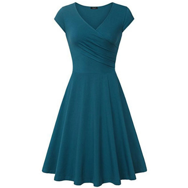 Women Cap Sleeve Slim & Stylish Solid Dress - C1268UD