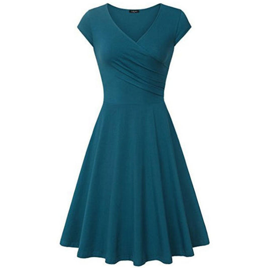 Women Cap Sleeve Slim & Stylish Solid Dress - C1268UD