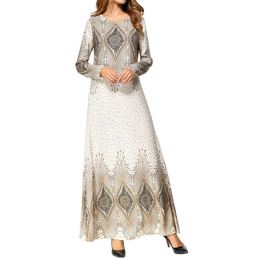 Women Elegant Long Sleeve Printed Dress - C2117