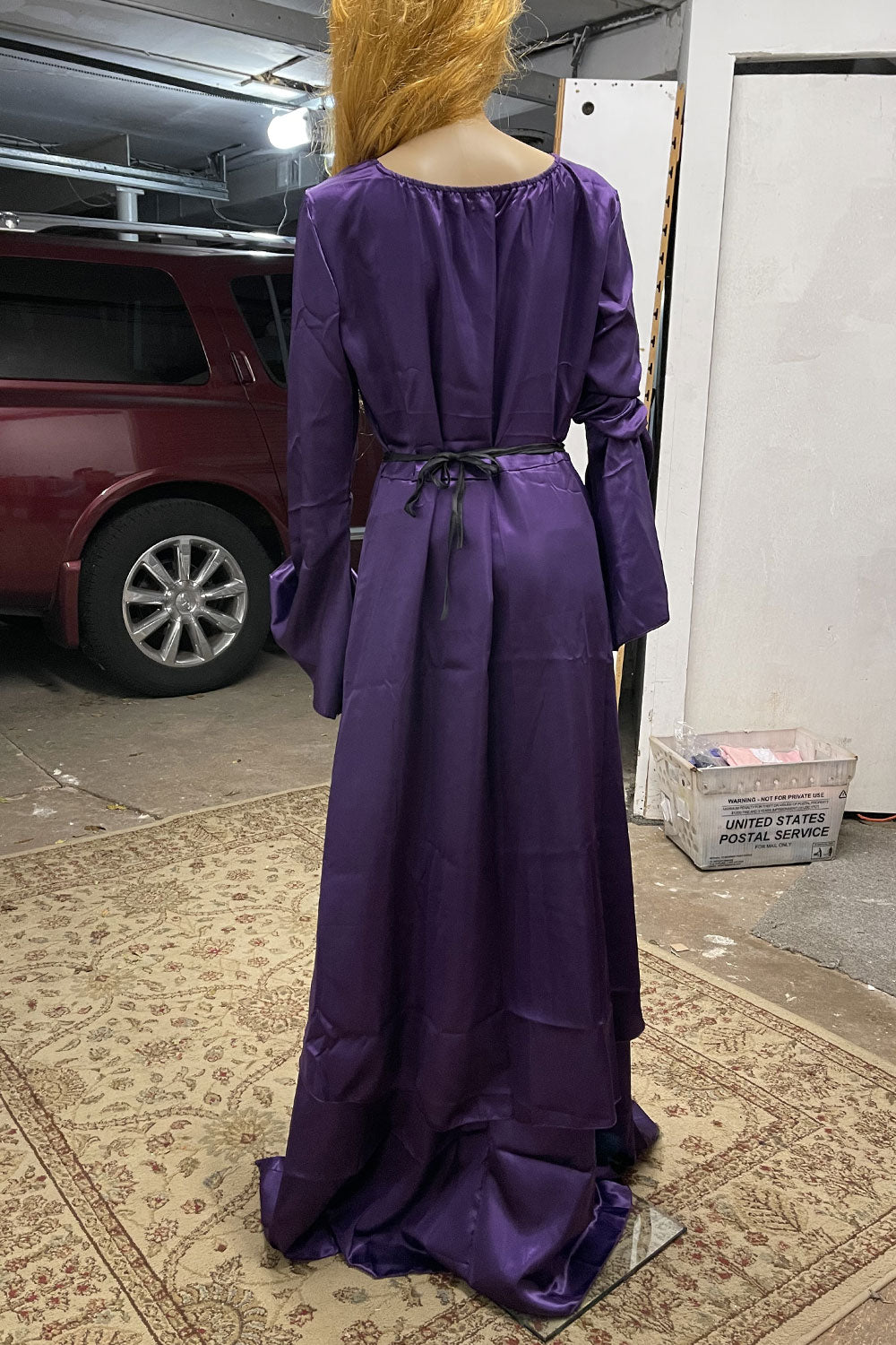 Women Attractive Shiny Colored Kimono Style Sleeve Round Neck Drawstring Waist Slim Fit Evening Maxi Dress - WDC60008