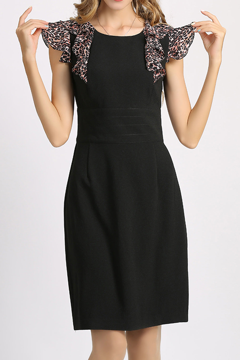 Women Slim Ruffled Shoulder Round Neck Summer Dress - WD75017