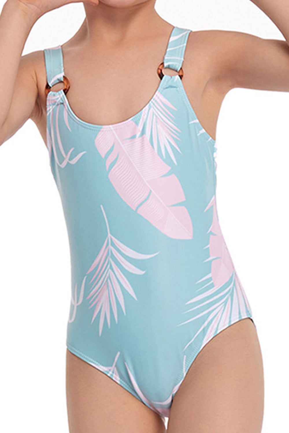 Kids Girls Strap Neck Printed Summer One Piece Swimwear-KGSW96971