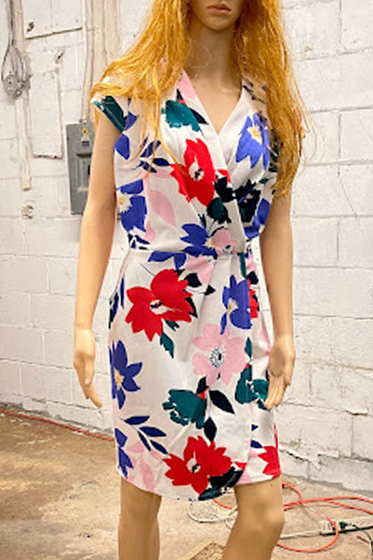 Women Lovely Floral Printed V-Neck Cap Sleeve Relaxable & Fashionable Summer Dress - WD118243