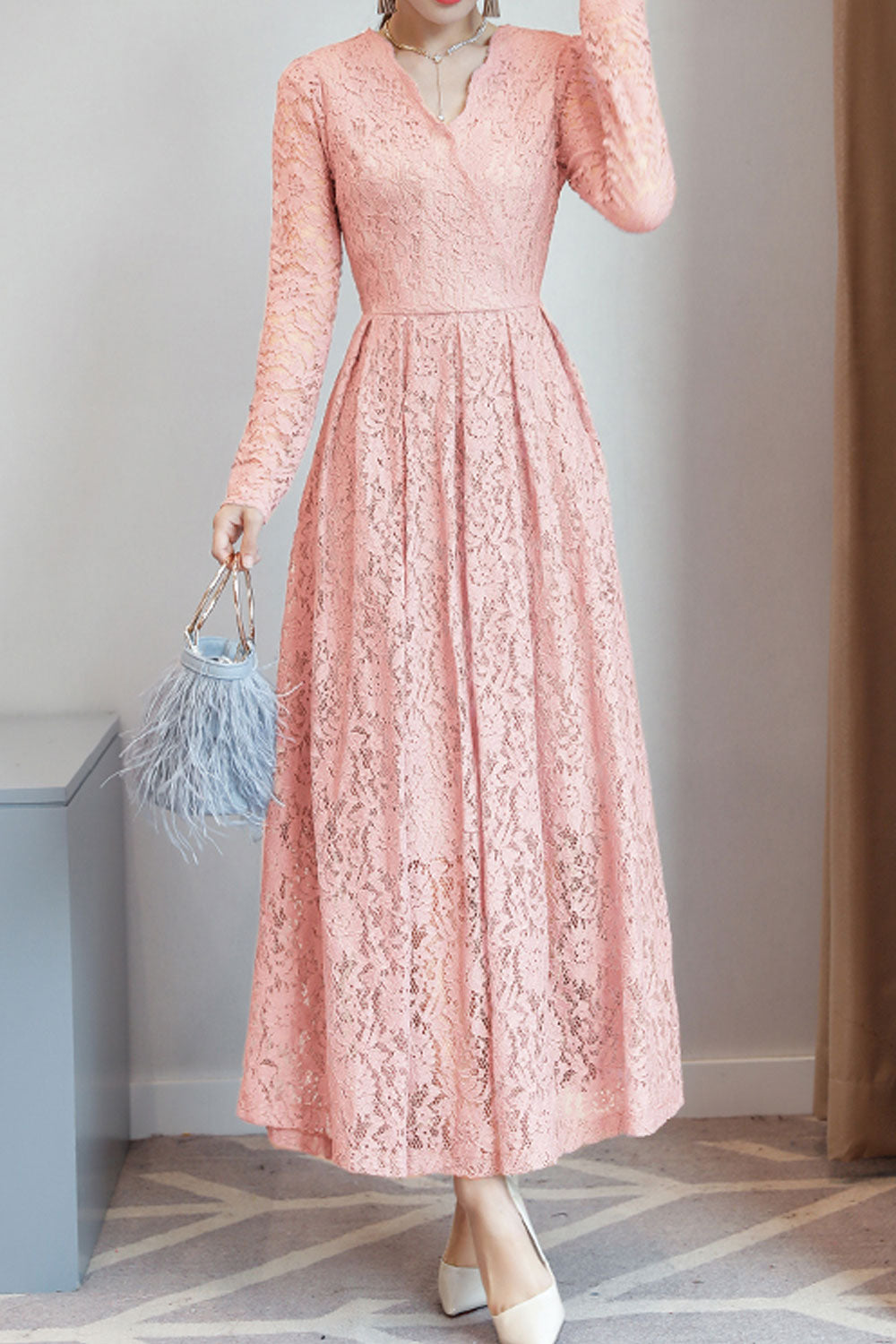 Ketty More Women Lace Decorated Long Sleeve Dress-KMWDC2281