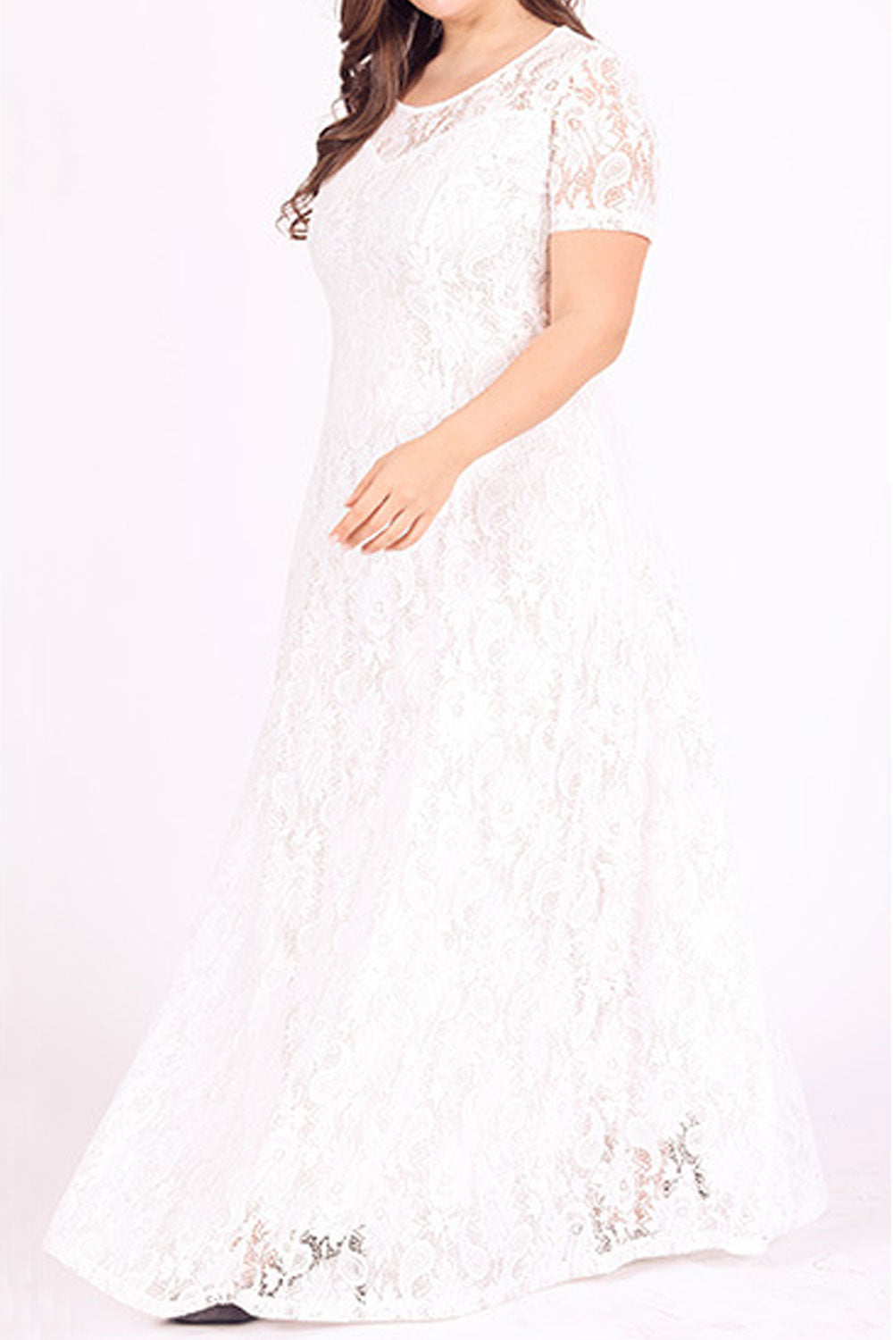 Women Plus Flower Lace Floor Length Dress - C12728ZWD