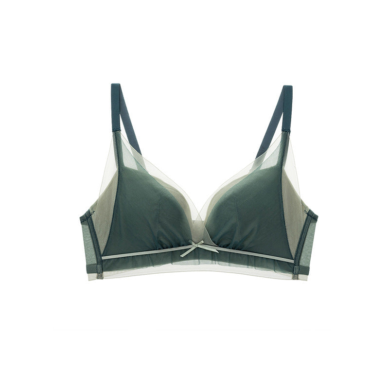 Rimless bra for women medium-thick, light and soft, sexy mesh silk modal lining gathered bra set