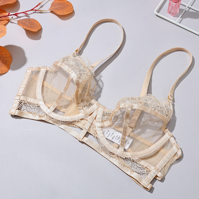 Thin underwear sexy lace gathered bra big chest small anti-sagging French ladies adjustable bra