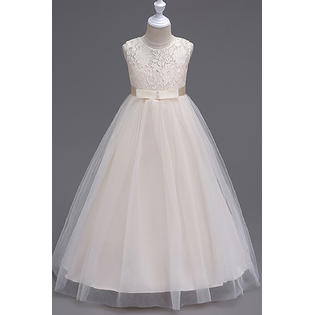 Kids Girls Lace Decoarted Sleeveless Wedding Dress - C615ZBKGD