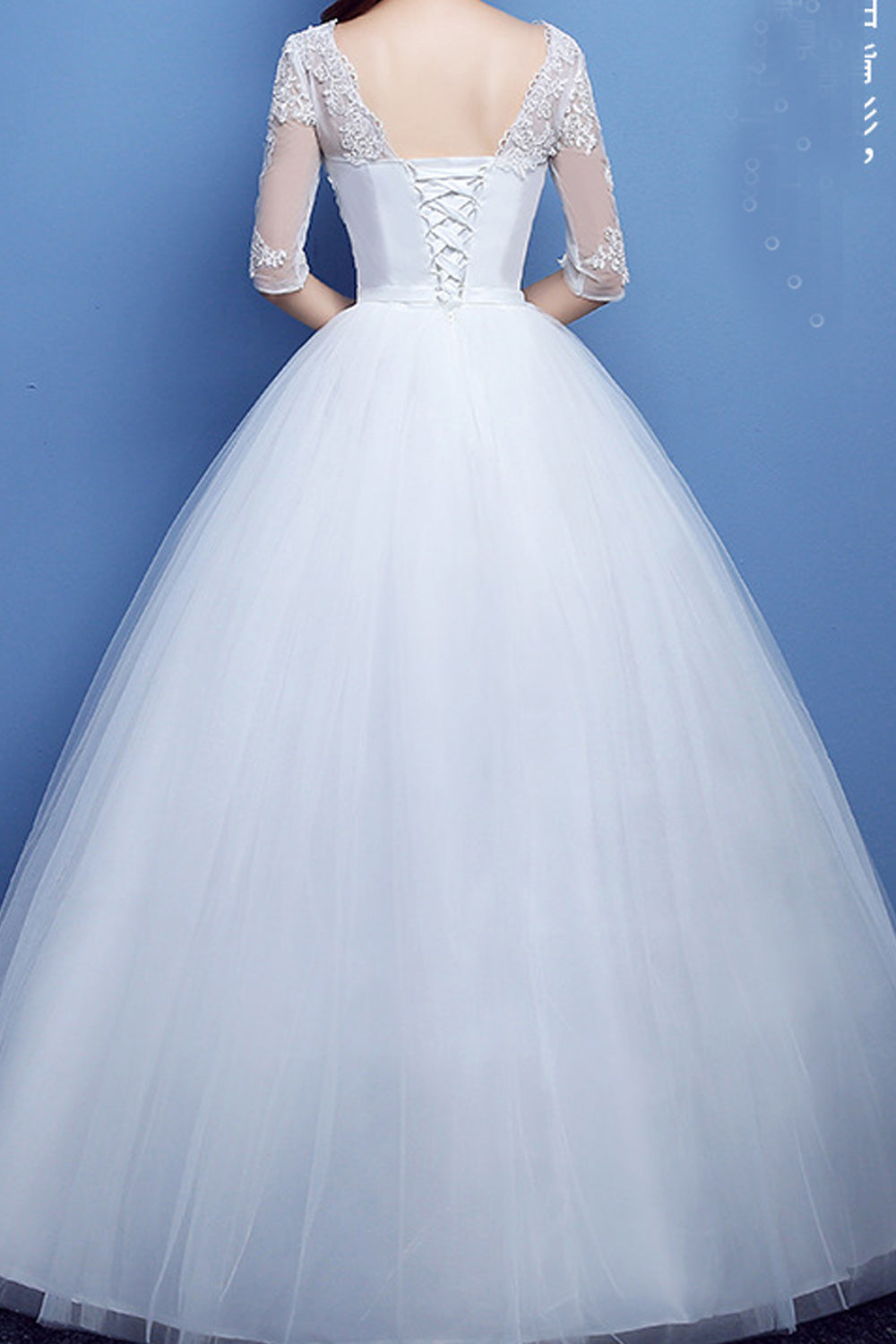 Women V-Neck 3/4 Sleeve Ball Gown Lace Dress - C971KMD