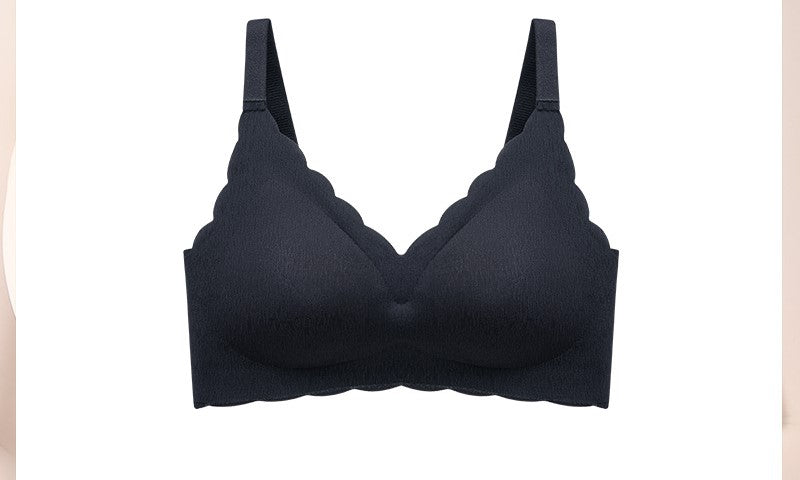 Seamless underwear for women in summer, thin, large breasts, small, no steel rings, gathering back, beautiful back, one-piece fixed cup sleep bra