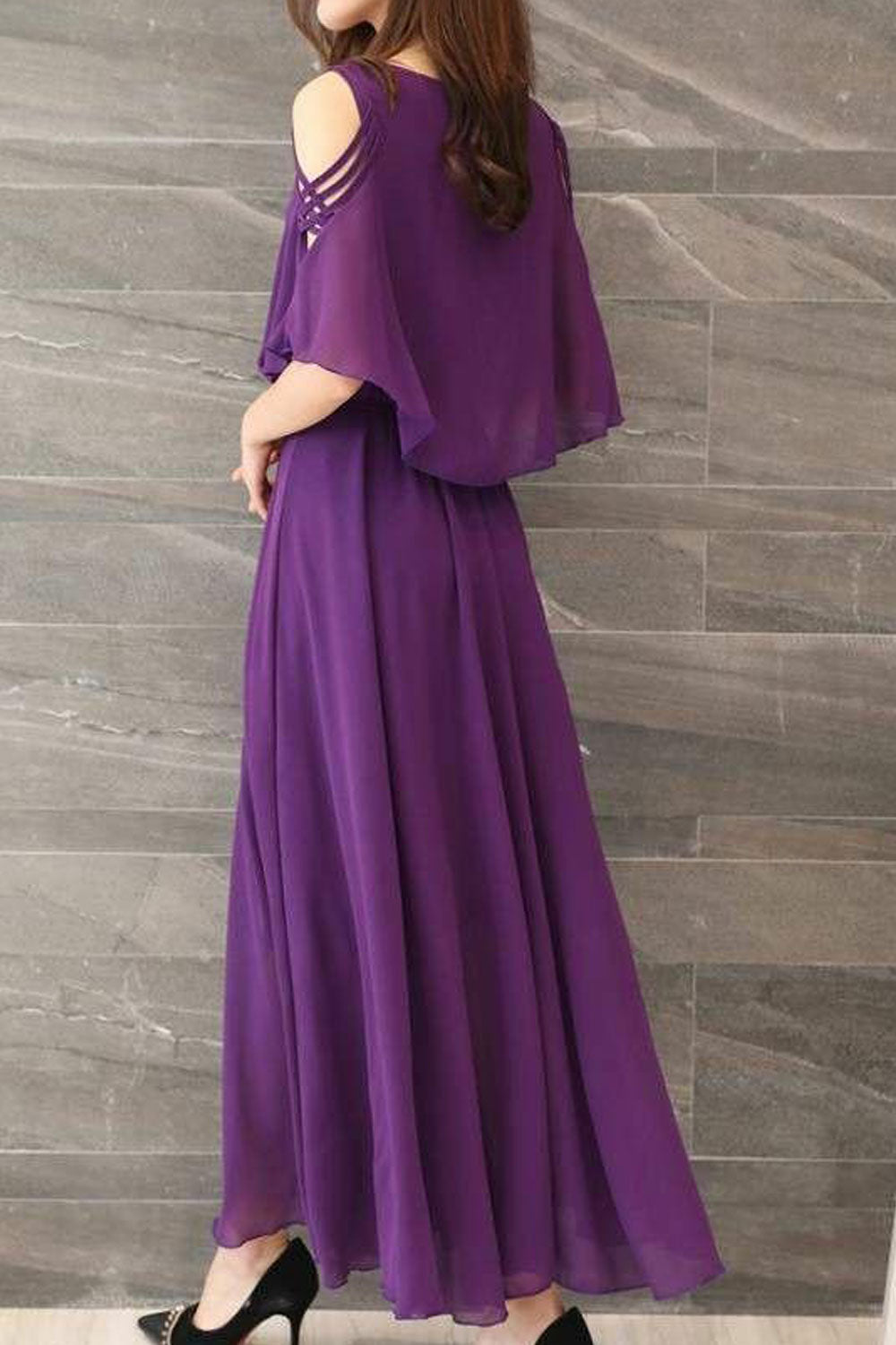 Women V-Neck Shawl Style Pleated Dress - C2487ZWD