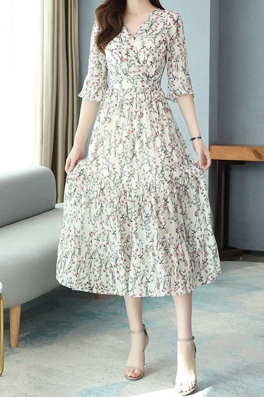 Women Long Length Thin Half Sleeve Breathable Printed Style Fashionable Dress - WD103617