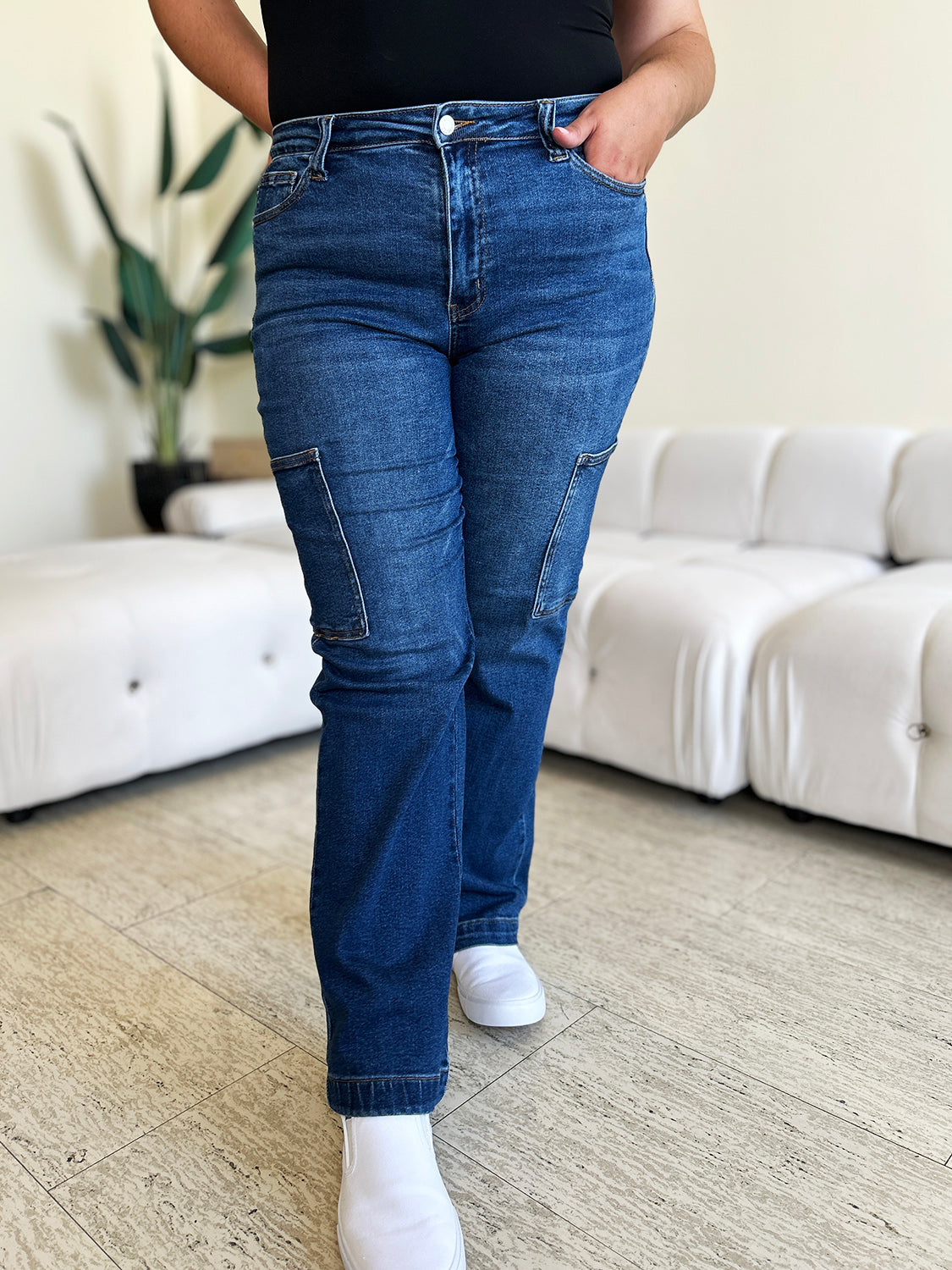 Women's Judy Blue Full Size High Waist Straight Cargo Jeans