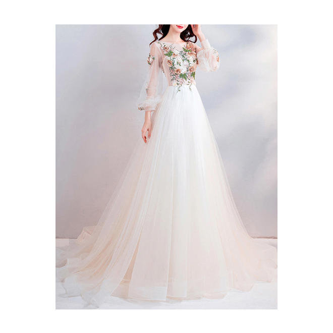 Women Floral Lace Design Wedding Dress - C8537KMD