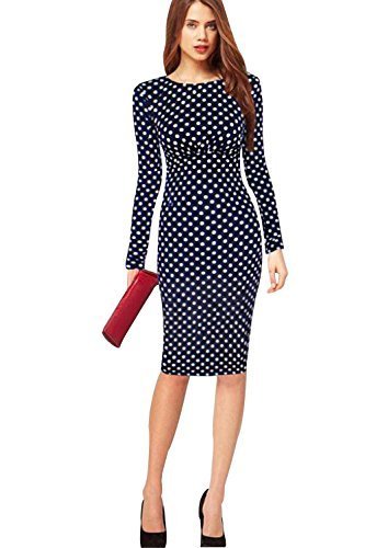 Ketty More Women's Long Sleeves Skin Tight Polka Doted Dress-KMWD185