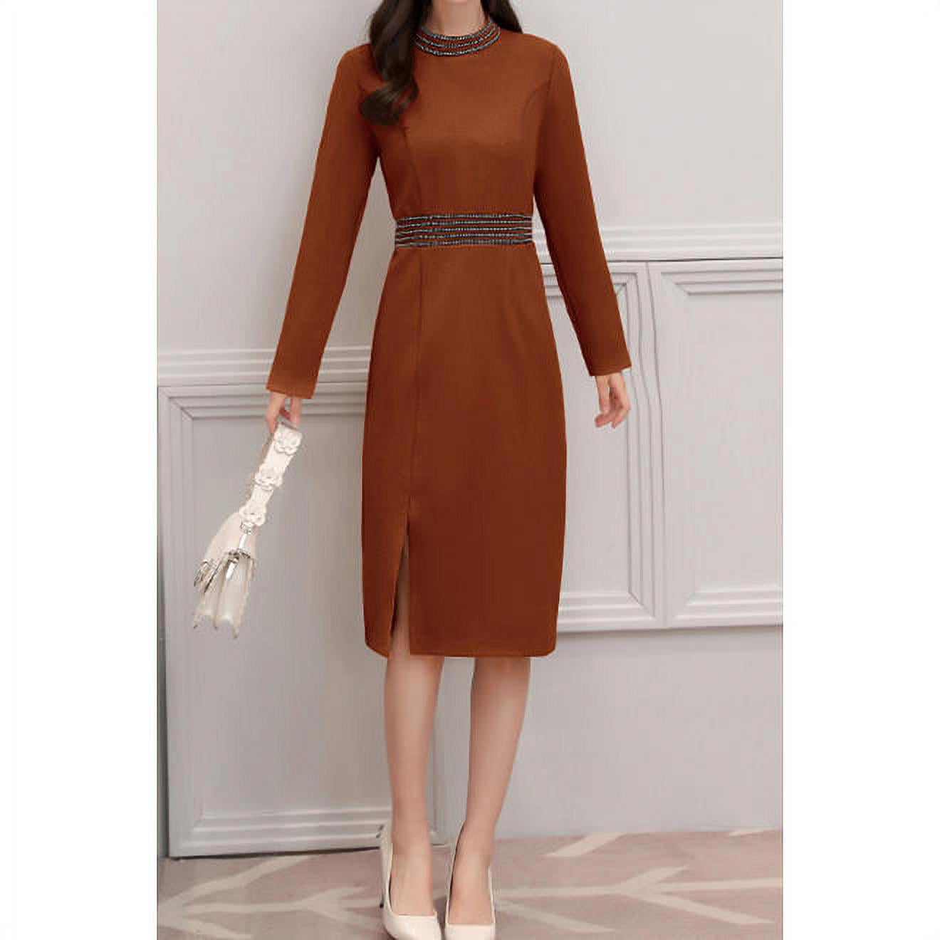 Women Long Sleeve Solid Color Slim Dress - C2522ZBD