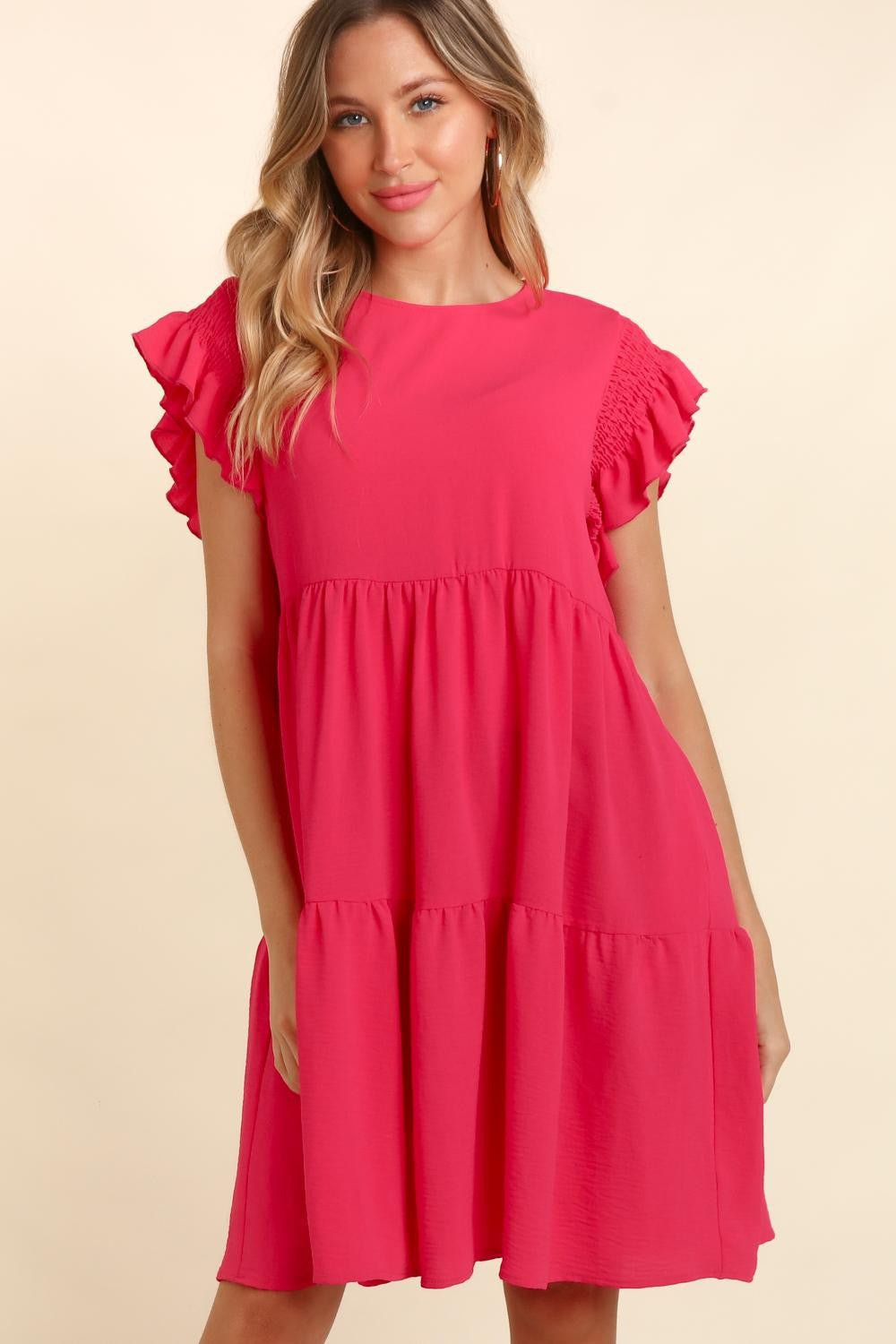 Women's Haptics Full Size Smocking Ruffle Short Sleeve Dress with Pockets