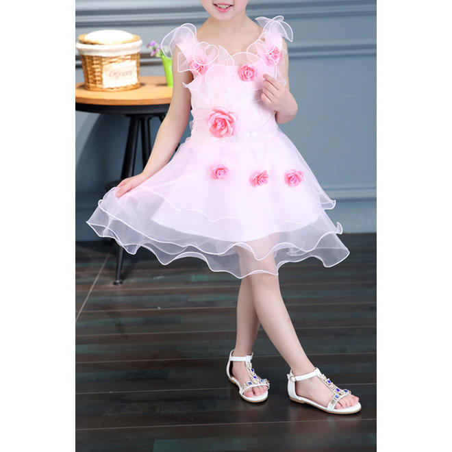 Toddler Girls Sleeveless Flower Decorated Party Dress - C4680TCBGD