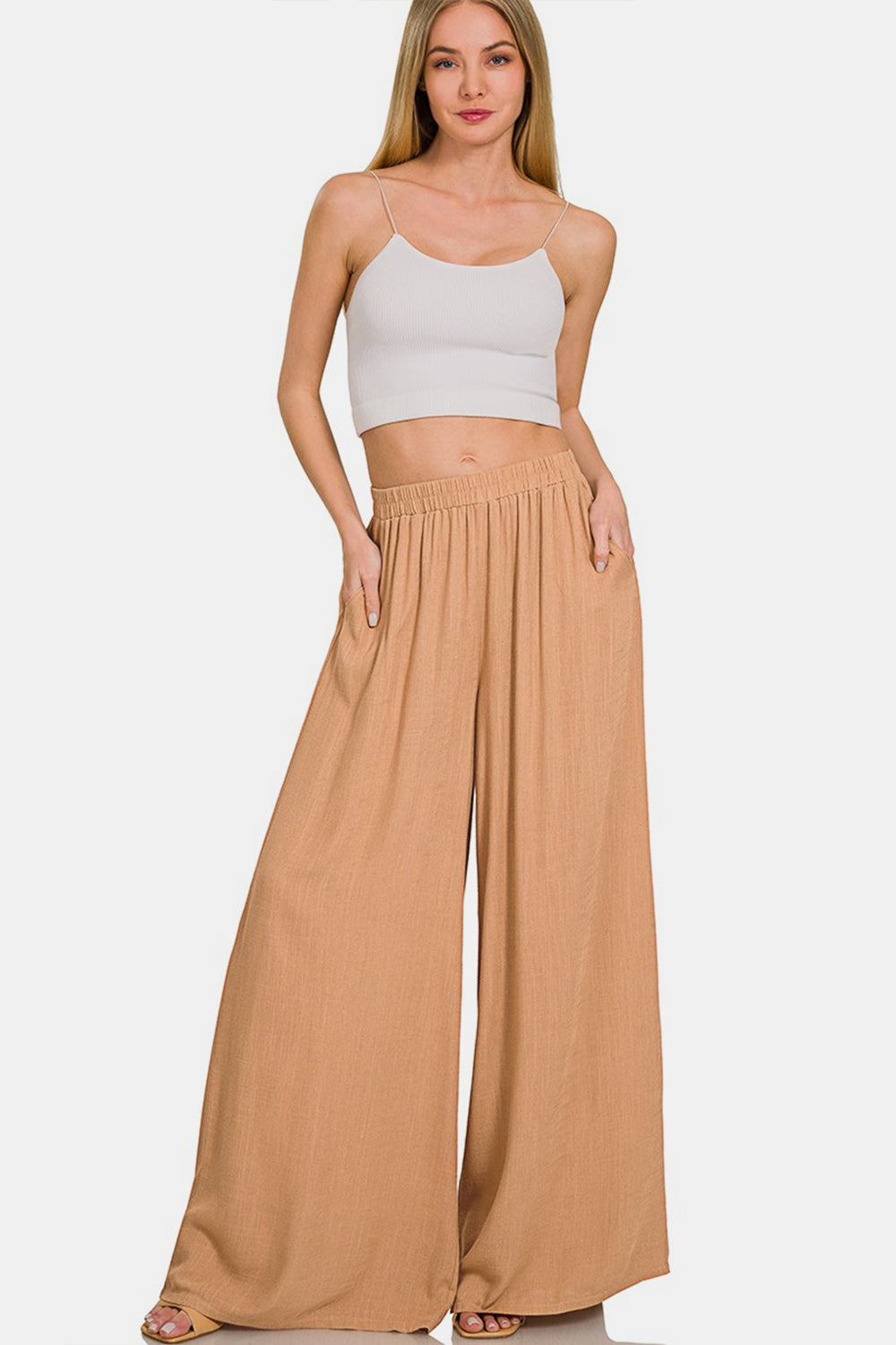 Women's Zenana Pleated Linen Blend Wide Leg Pants