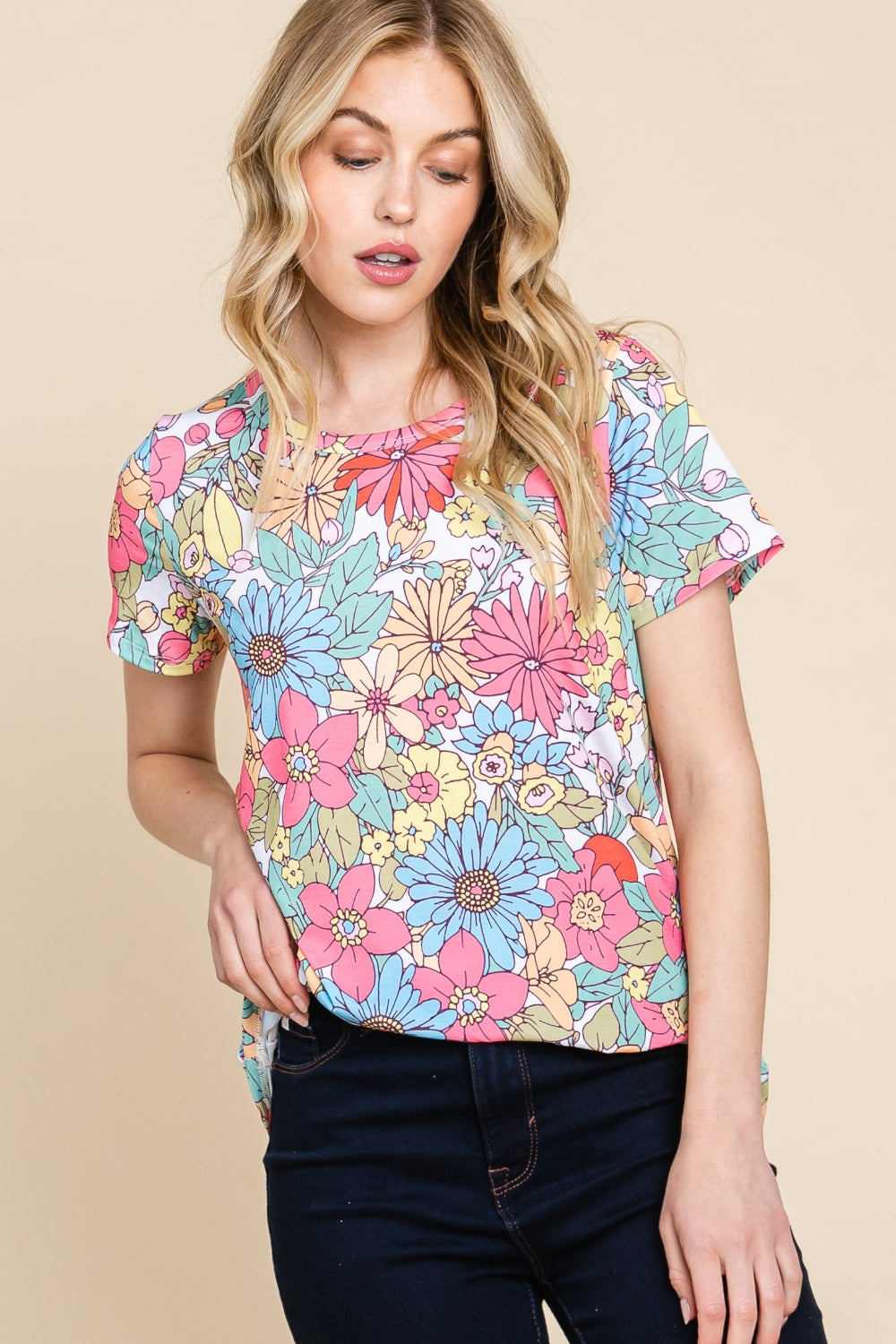 Women's BOMBOM Floral Short Sleeve T-Shirt