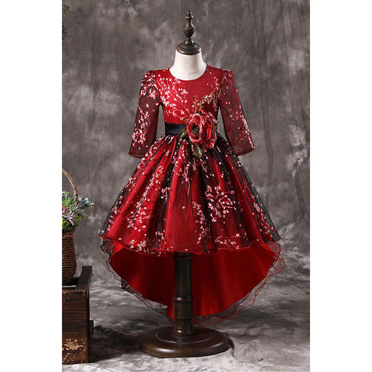 Kids Girls Beautiful Flowers Embroidery Decorated Party Dress - C914TCKGD