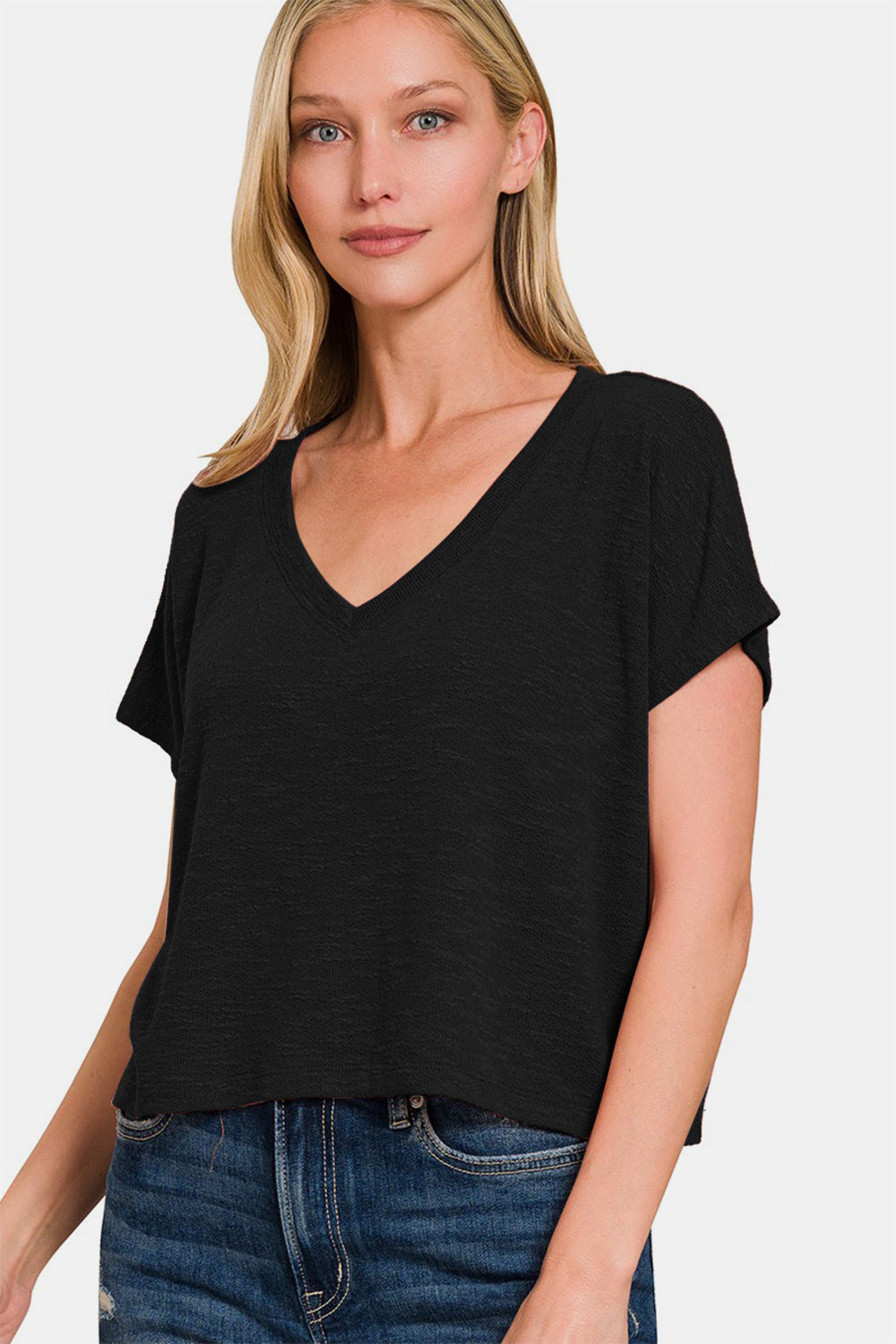 Women's Zenana V-Neck Short Sleeve Crop T-Shirt