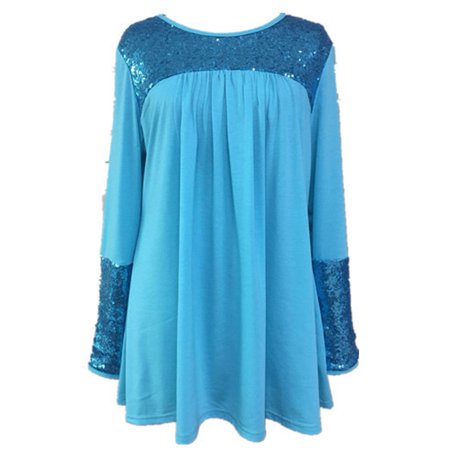 Women Shimmer Sequin Bust Neck Long Sleeves Top - C1271KMSB