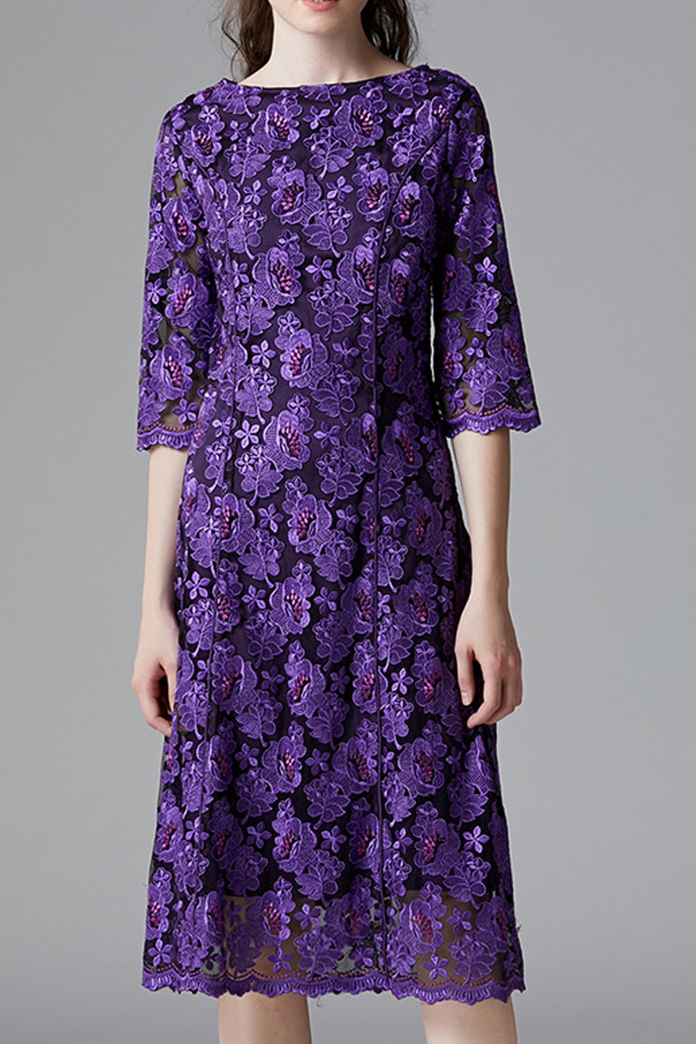 Ketty More  Women Charming Flower Embroidered Round Neck Dress-KMWD66701