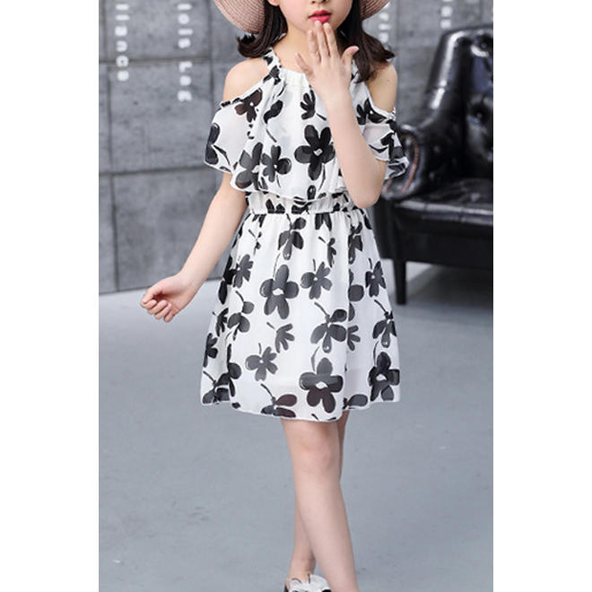 Ketty More -Kids Girls Cold Shoulder Printed Chiffon Dress-C11803ZWKGD