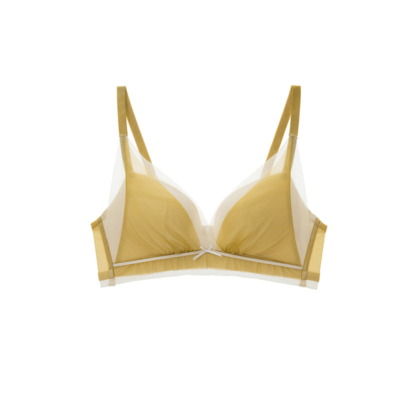 Rimless bra for women medium-thick, light and soft, sexy mesh silk modal lining gathered bra set