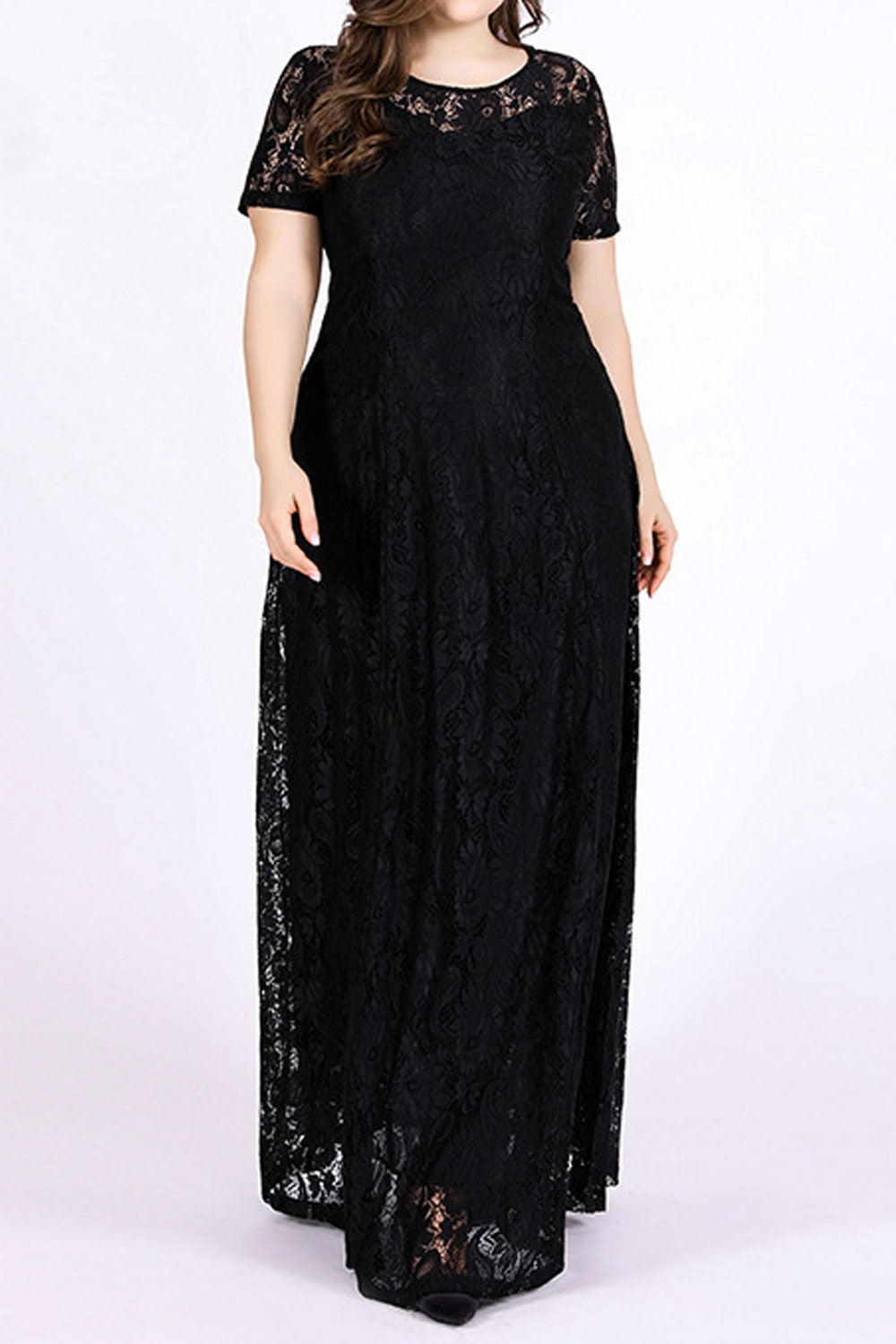 Women Plus Flower Lace Floor Length Dress - C12728ZWD