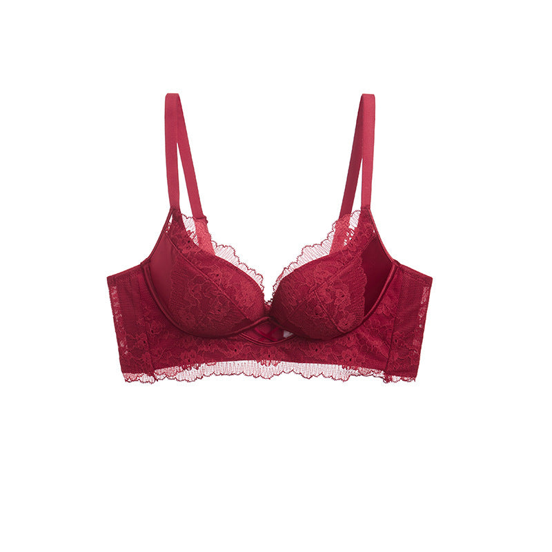 Small chest push up underwear girl sweet satin lace bra mulberry silk lining ladies bra