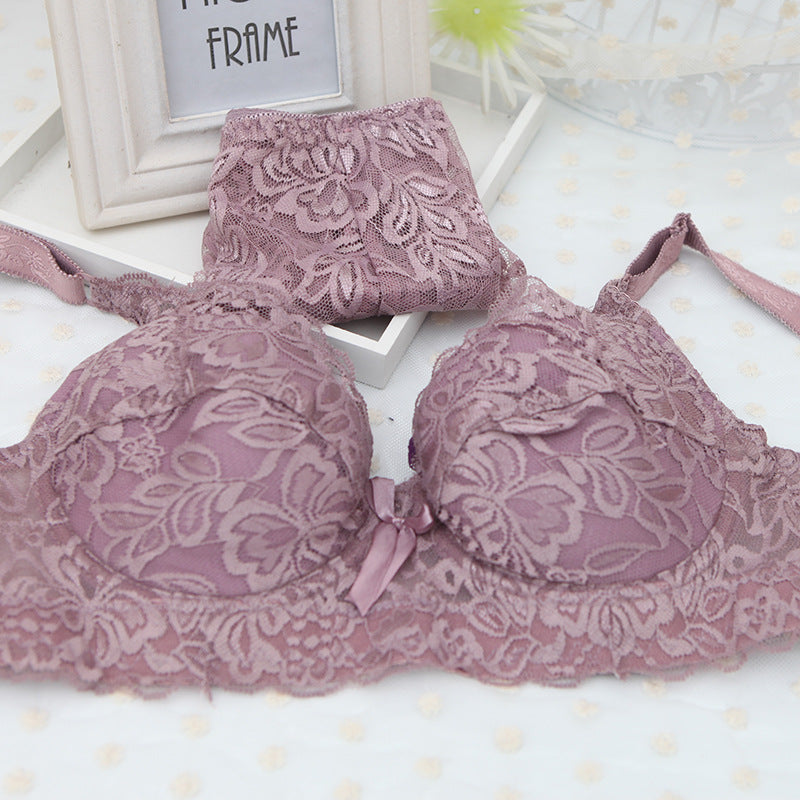 Ultra-thin full lace sexy thin cotton cup set bra plump large cup BC underwear female