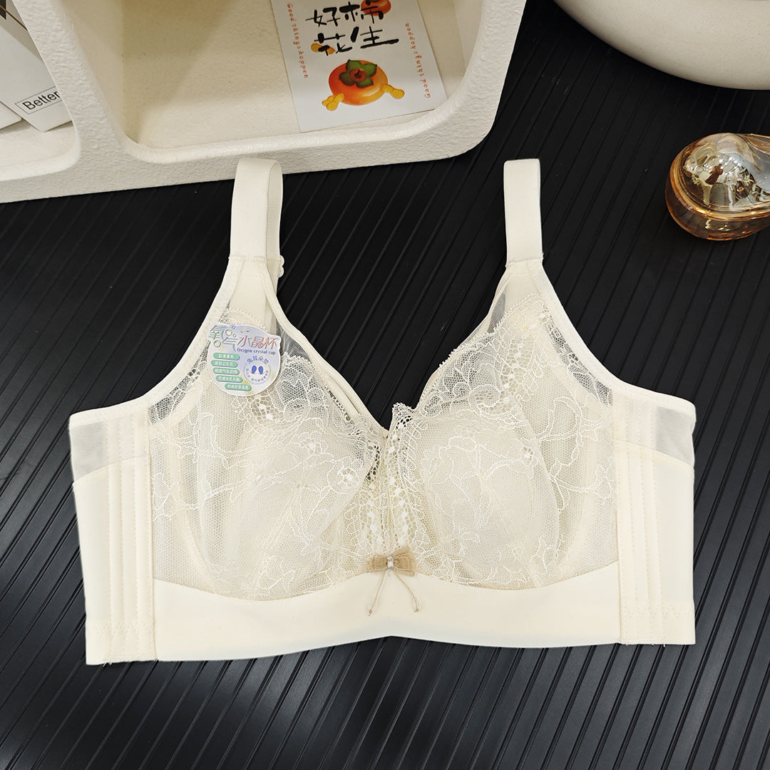 Sexy Rabbit Ears Latex Crystal Cup Big Breast Makeup Small Push-up Thin Lace Underwear Women's Adjustable Bra